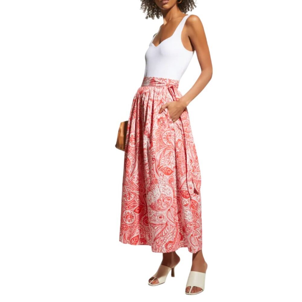 Mara Hoffman Katrine Wrap Maxi Skirt Womens XS Red Pink Organic Cotton Paisley